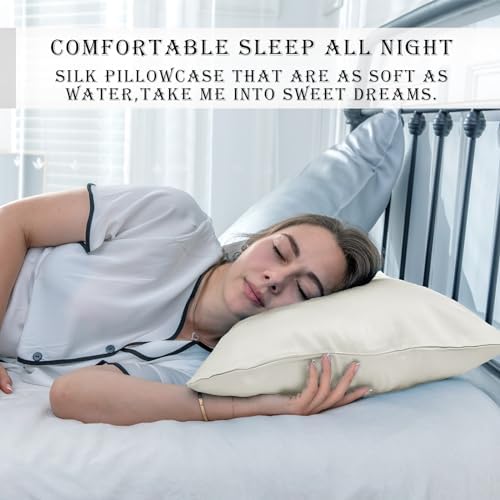 Silk Pillow Cases 2 Pack Soft Breathable and Sliky Standard Size Pillow Cases Set of 2,Natural Mulberry Satin Silk Pillowcase with Hidden Zipper for Hair and Skin (Ivory,20"X 26",2pcs)