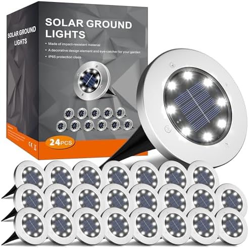 INCX Solar Lights Outdoor Waterproof, 24 Pack Solar Light for Outside, Garden Lights Landscape Lighting for Patio Pathway Lawn Yard Deck Driveway Walkway, Cold White