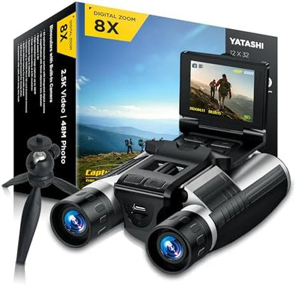 Binoculars with Camera Built in – Digital 12x32 HD Binocular Camera, Tripod Included - 48MP Photos, 2.5K Video, 8X Zoom, with 32GB Memory Card