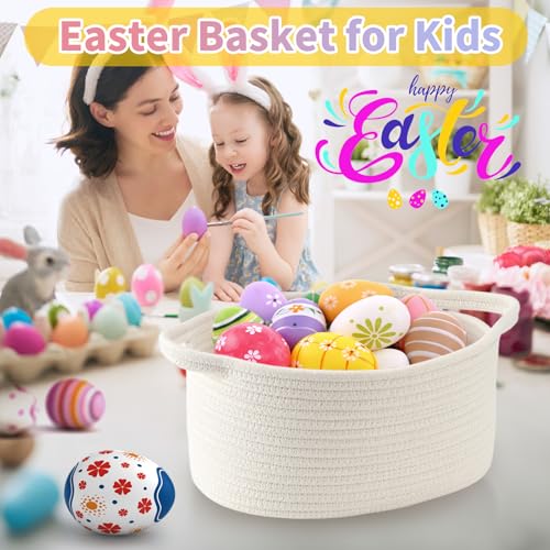 Cute Woven Storage Basket with Handle, Baskets for Gifts Empty, Gift Baskets for Birthday Baby Shower Raffle Burr Fundraising, Decorative Organizer Box for Baby Toy Pet, 13" D x 8" W x 6" H