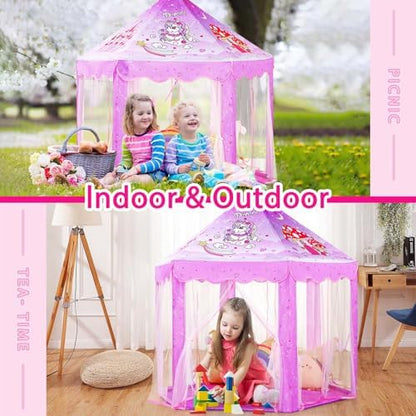 Monobeach Princess Tent Girls Unicorn Large Playhouse Kids Castle Play Tent with Star Lights Gift Toy for Children Indoor and Outdoor Games, 55'' x 53'' (DxH)
