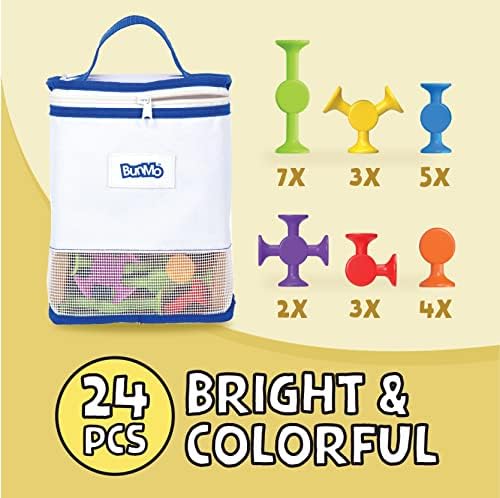 BUNMO Bath Toys Suction - Connect, Build, Create - Toddler Bath Toys - Hours of Fun & Creativity - Fine Motor Skills - Stimulating Sensory Toys - Non-Mouthable Toy 3+ - Smooth 24 Pack
