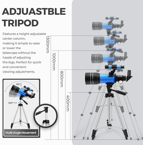 ESAKO Telescope for Kids & Beginners, 70mm Aperture Portable Telescopes with 3 Eyepieces, Height Adjustable Tripod & Phone Adapter & Remote Control