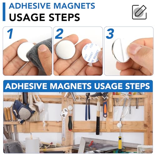 LOVIMAG Strong Neodymium Disc Magnets, Rare Earth Magnet with Double-Sided Adhesive for Fridge, DIY, Building, Scientific, Craft, and Office Magnets - 1.26 inch x 1/8 inch, Pack of 12