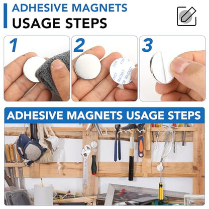 LOVIMAG Strong Neodymium Disc Magnets, Rare Earth Magnet with Double-Sided Adhesive for Fridge, DIY, Building, Scientific, Craft, and Office Magnets - 1.26 inch x 1/8 inch, Pack of 12