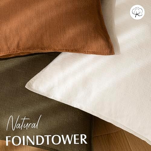 Foindtower Pack of 2, Decorative Linen Soild Throw Pillow Covers Soft Accent Cushion Case Boho Farmhouse Neutral Pillowcase for Chair Couch Sofa Bedroom Living Room Home Decor 26 x 26 Inch Cream White