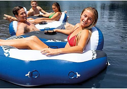 Intex 58854EP River Run Connect Inflatable Floating Lounge: Comfortable Backrest – Built-in Cup Holder – Durable Grab Handles – Easy-to-Use Connectors – 220lb Weight Capacity