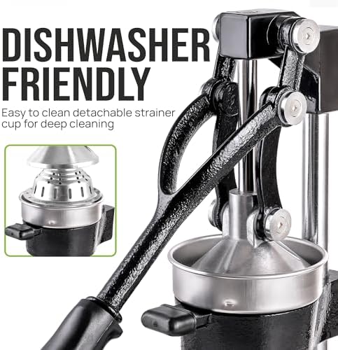 Zulay Kitchen Cast-Iron Orange Juice Squeezer - Easy-to-Clean, Heavy-Duty, Professional Citrus Juicer - Stainless Steel Lemon Squeezer - Manual Citrus Press & Orange Squeezer - Orange Juicer (Black)