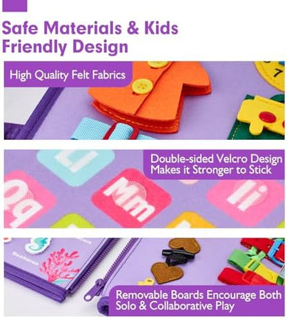 hahaland Busy Board Montessori Toys - 3 Year Old Girl Gifts Bithday Gift Ideas - 8 in 1 Preschool Learning Activities - Christmas Toddler Stocking Stuffers Gifts