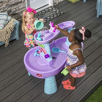 Step2 Rain Showers and Unicorns Water Table, Kids Water and Sand Activity Sensory Playset, Summer Outdoor Toys, 13 Piece Water Toy Accessories, for Toddlers 1.5+ Years Old, Blue & Purple