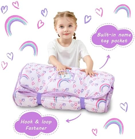 Toddler Nap Mat with Pillow and Blanket, Extra Large Rolled Napping Mats,Slumber Bags for Boys Girls,Kids Sleeping Bag for Daycare, Preschool Travel Camping