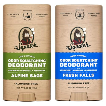 Dr. Squatch Natural Deodorant for Men - Odor-Squatching Aluminum Free - Alpine Sage & Fresh Falls (2.65 oz, 2-Pack)