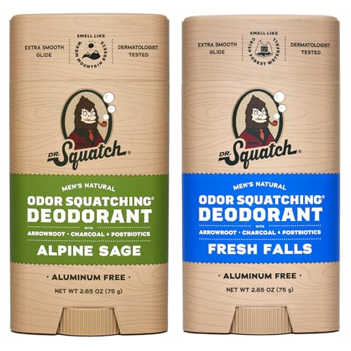 Dr. Squatch Natural Deodorant for Men - Odor-Squatching Aluminum Free - Alpine Sage & Fresh Falls (2.65 oz, 2-Pack)