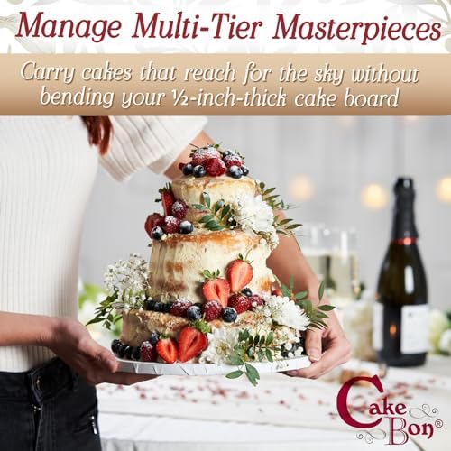 Cakebon Cake Boards - Sturdy 1/2 Thick Drums - 8 Inch Professional Fully Wrapped Edges White 3-Pack