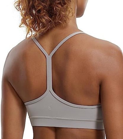 CRZ YOGA Butterluxe Womens Y Back Sports Bra - Padded Racerback Low Impact Spaghetti Thin Strap Workout Yoga Top