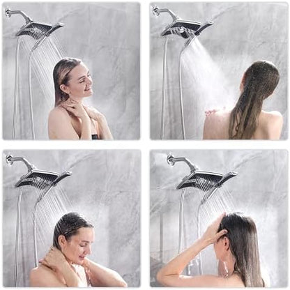 BRIGHT SHOWERS High Pressure Dual Shower Head Combo, Handheld Showerhead Rainfall Shower Head Combo with Black Face, 60 Inch Long Stainless Steel Shower Hose, Chrome