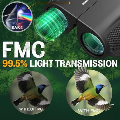 12x32 Compact Binoculars for Adults Kids - Aurosports Small Binoculars for Birdwatching - High Power Easy Focus Lightweight Binocular for Traveling Hunting Cruise Ship Hiking