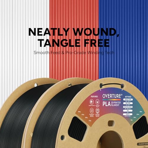 OVERTURE PLA Filament 1.75mm PLA 3D Printer Filament, 2kg Cardboard Spool (4.4lbs), Dimensional Accuracy +/- 0.02mm, Fit Most FDM Printer (Black 2-Pack)