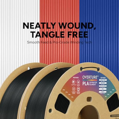 OVERTURE 4KG Bundle PLA Filament 1.75mm, Neatly Wound 3D Printer Filament 4 Pack 1kg Spool (2.2lbs), Dimensional Accuracy +/- 0.02 mm, Fit Most FDM 3D Printers (Black 4-Pack)
