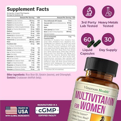 Multivitamin for Women – Essential Womens Multivitamins & Multiminerals 60 Liquid Capsules with Vitamin B12, A, D, C, Zinc, Magnesium & More for Total Wellness – 29 Key Nutrients & Vitamins for Women