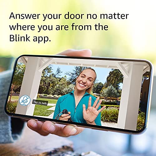 Like-New Blink Video Doorbell (2023 release) + Sync Module 2 | Two-year battery life, Two-way audio, HD video, motion and chime app alerts and Alexa enabled — wired or wire-free (White)