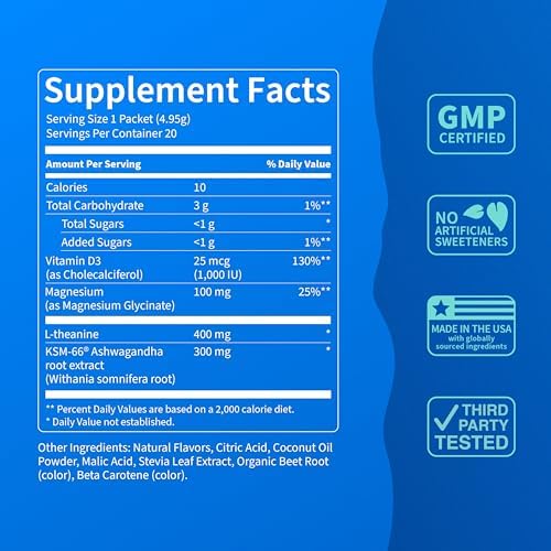 Supercalm Drink Mix - Ashwagandha KSM 66, Magnesium Glycinate & L-Theanine Supplement - Ashwagandha Root Extract - Focus and Relaxation Support (20 Travel Packets) - Orange Creamsicle