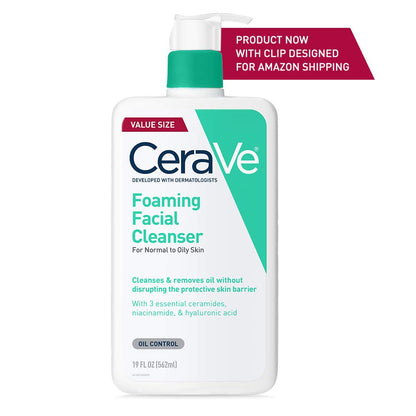 CeraVe Foaming Facial Cleanser, Daily Face Wash for Oily Skin, Hyaluronic Acid + Ceramides + Niacinamide, Fragrance Free & Paraben Free, Non-Drying Oil Control Face Wash, 19 Fluid Ounce