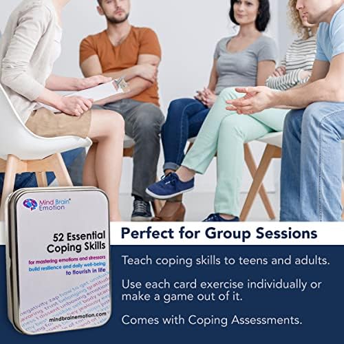 Mind Brain Emotion 52 Essential Coping Skills Cards - Self Care Exercises for Stress and Social Anxiety Relief - Resilience, Emotional Agility, Confidence Therapy Games for Teens, Adults