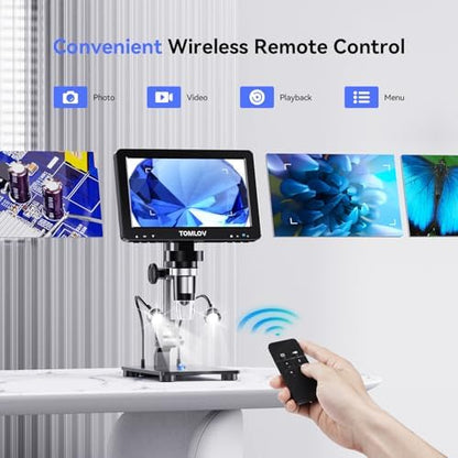TOMLOV DM9 Pro Digital Microscope: 16MP 7" 1200X HD IPS HDMI Coin Microscope Magnifier for Full Coin View with Screen, 1080P LCD Soldering Microscopes for Adults with 10 LED Lights, PC/TV View, 32GB