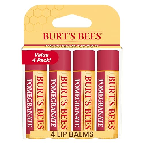 Burt's Bees Back to School Gift Ideas, Lip Balm - Pomegranate, Lip Moisturizer With Responsibly Sourced Beeswax, Tint-Free, Natural Origin Conditioning Treatment, 4 Tubes, 0.15 oz.