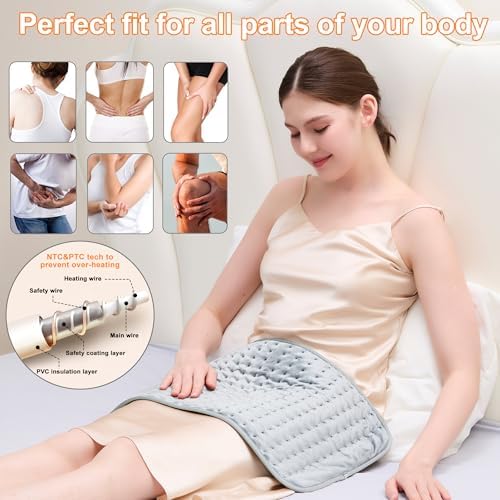 Heating Pad,Electric Heating Pads for Back,Neck,Abdomen,Fathers Day Dad Gifts,Moist Heating Pad for Shoulder,Knee,Arms,Legs,Dry/Moist Heat & Auto Shut Off,Birthday Gifts for Men(Light Gray, 24''×12'')