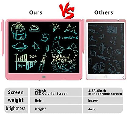 FLUESTON LCD Writing Tablet, Doodle Board Toys Gifts for 3-8 Year Old Girls Boys, 15 Inch Colorful Electronic Board Drawing Pad for Kids, Gifts for Toddler Educational Learning Travel Birthday, Pink