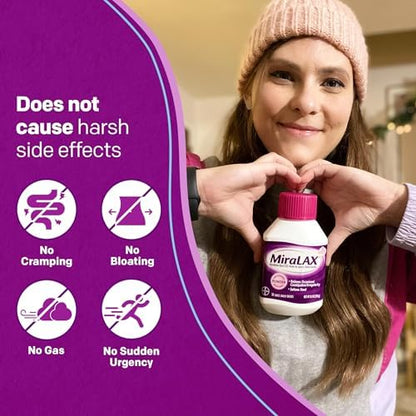 MiraLAX Laxative Powder, Gentle Constipation Relief for Adults, Stool Softener with PEG 3350, Nonstimulant Laxative, No Harsh Side Effects, Osmotic Laxative, 45 Dose