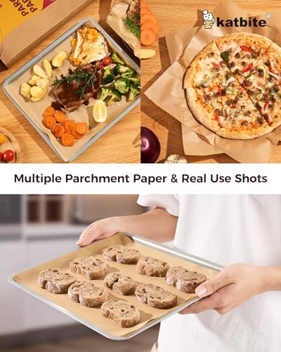 Katbite 200Pcs 12x16 In Unbleached Parchment Paper for Baking, Precut Parchment Paper Sheets, Heavy Duty Flat Baking Paper, Half Sheet Baking Sheets for Baking Cookies, Cooking, Air Fryer, Oven