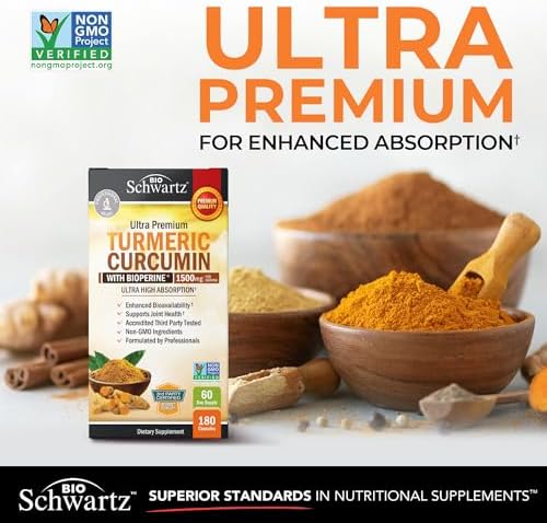 Turmeric Curcumin with Black Pepper Extract 1500mg - High Absorption Ultra Potent Turmeric Supplement with 95% Curcuminoids and BioPerine - Non GMO Tumeric Capsules for Joint Support - 180 Capsules