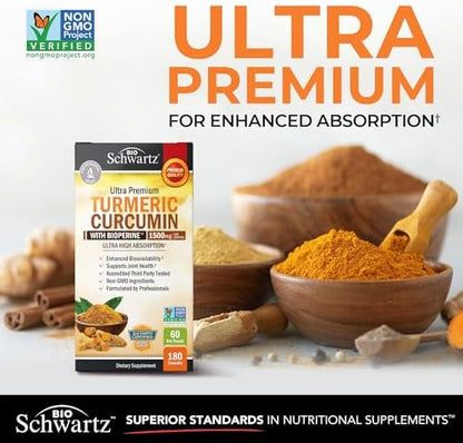 Turmeric Curcumin with Black Pepper Extract 1500mg - High Absorption Ultra Potent Turmeric Supplement with 95% Curcuminoids and BioPerine - Non GMO Tumeric Capsules for Joint Support - 180 Capsules