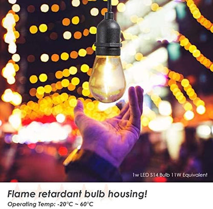 Jslinter 24-Pack LED 1W String Light Bulbs, S14 Plastic Shatterproof Edison Vintage Style Replacement 1 Watt Outdoor 2200K, Waterproof, Warm White Equivalent to 11w, e26 Base