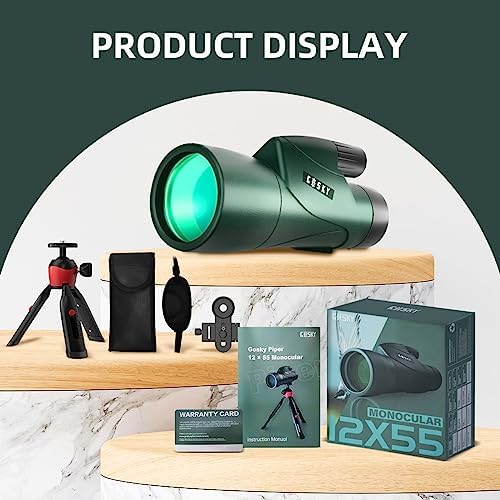 Gosky 12x55 HD Monocular Telescope with BAK4 Prism & FMC Lens, Lightweight with Smartphone Adapter - For Bird Watching, Hunting, Hiking, Traveling