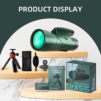 Gosky 12x55 HD Monocular Telescope with BAK4 Prism & FMC Lens, Lightweight with Smartphone Adapter - For Bird Watching, Hunting, Hiking, Traveling