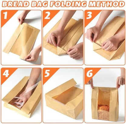 102 Pcs Bread Bags for Homemade Bread, Sourdough Paper Bags With Window, 50% Thicker 13.7x8.2x3.7in, A Large Bakery Bag Used for Storage Sourdough & Snacks, 110 Cute Sealing Stickers With Ties