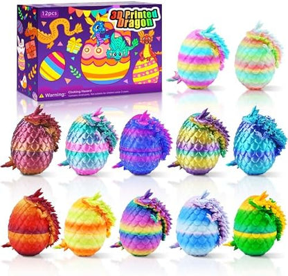 12PCS 3D Printed Dragon Eggs with Dragon Inside, Unique Fun Gifts Cool Stuff Cool Gadgets for Men Teens Boy Gifts, Mini Articulated Easter Basket Essentials for Kids