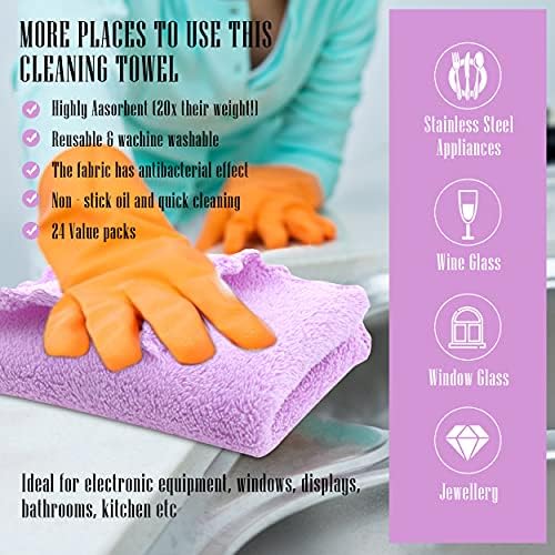 24 Pack Kitchen Dishcloths - Does Not Shed Fluff - Reusable Dish Towels, Dish cloths, Super Absorbent Coral Fleece Cleaning Cloths, Nonstick Oil Washable Fast Drying, 16 x 19 Inch (Multicolor)