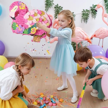 WERNNSAI Flamingo Piñata - Pink Piñata Bundle with Blindfold and Bat for Girls Kids Tropical Flamingo Theme Birthday Party Supplies Summer Pool Party Decorations for Fiestas Baby Shower