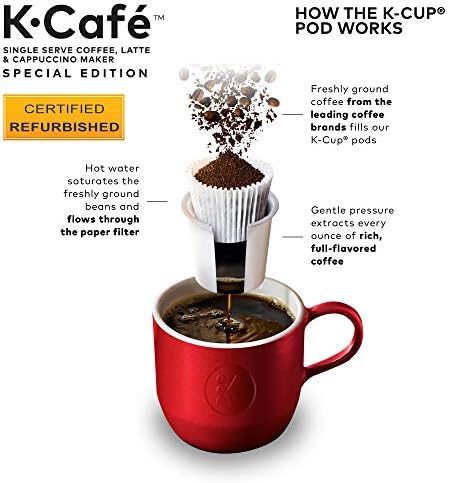 Keurig K-Cafe Special Edition Coffee Maker, Single Serve K-Cup Pod Coffee, Latte and Cappuccino Maker, Comes with Dishwasher Safe Milk Frother, Coffee Shot Capability, Nickel (Renewed)