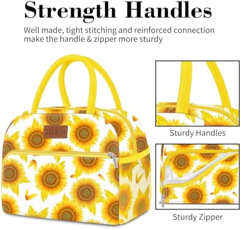 Coobiiya Lunch Bag Women, Lunch Box for Women Adult Men, Small Leakproof Cute Lunch Tote Large Capacity Reusable Insulated Cooler Lunch Container for Work/Office/Picnic/Travel-Sun Flower