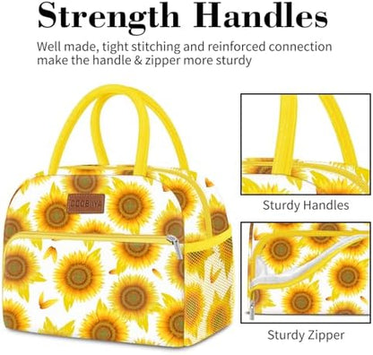 Coobiiya Lunch Bag Women, Lunch Box for Women Adult Men, Small Leakproof Cute Lunch Tote Large Capacity Reusable Insulated Cooler Lunch Container for Work/Office/Picnic/Travel-Sun Flower
