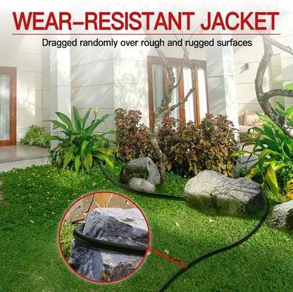 16/3 100 Ft Outdoor Extension Cord Waterproof, Weatherproof & Flame Retardant Heavy Duty Black 3 Prong Power Cord Outside for Lawn & Garden, 10A 1250W 125V 16AWG SJTW, ETL Listed