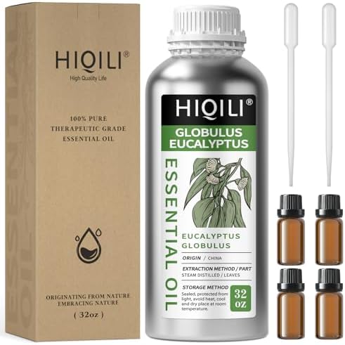 HIQILI Eucalyptus Essential Oil for Spray, Diffuser & Skin, 100% Pure Undiluted - 32 Fl Oz
