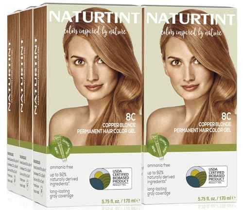 Naturtint 8C Copper Blonde Permanent Hair Color (Pack of 6), Ammonia Free, Vegan, Cruelty Free, up to 100% Gray Coverage, Long Lasting Results (Packaging may vary)
