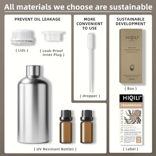 HIQILI 16 Fl Oz Cedarwood Essential Oil, Pure Natural Cedarwood Oil for Hair, Diffuser, Aromatherapy - 500ML